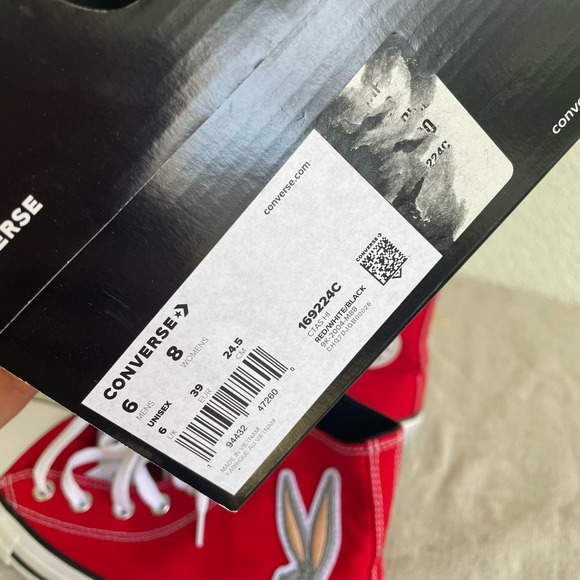 Converse x Bugs Bunny Looney Tunes Chuck Star Red Hi Top Sneakers - Picture 9 of 9